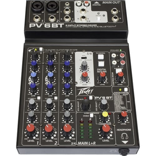 Peavey PV 6BT Compact Mixer 6 Channel With Bluetooth Mixer Peavey PV 6BT Compact Mixer 6 Channel With Bluetooth Mixer