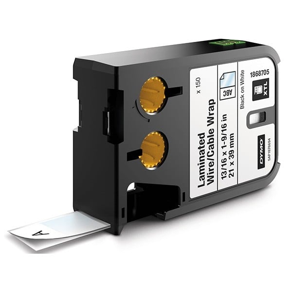 Dymo Label Wrap, Laminated, Vinyl Black on White 21 X 21MM Dymo Label Wrap, Laminated, Vinyl Black on White 21 X 21MM