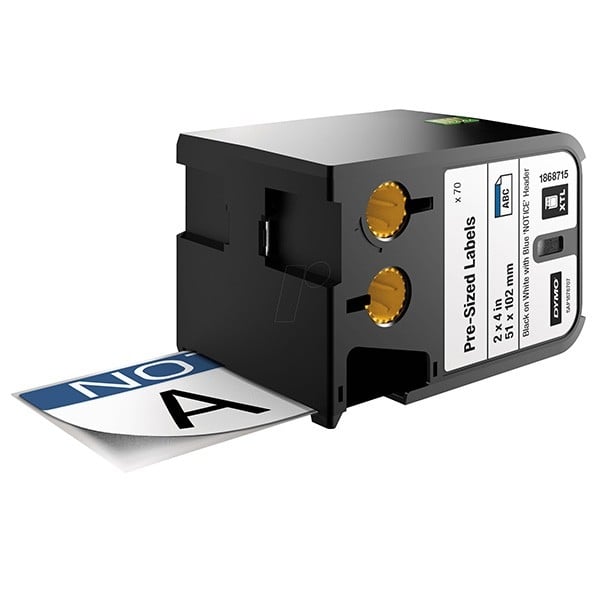 Dymo Label Wrap, Vinyl Black on White Notice Header 51 X 102mm Dymo Label Wrap, Vinyl Black on White Notice Header 51 X 102mm