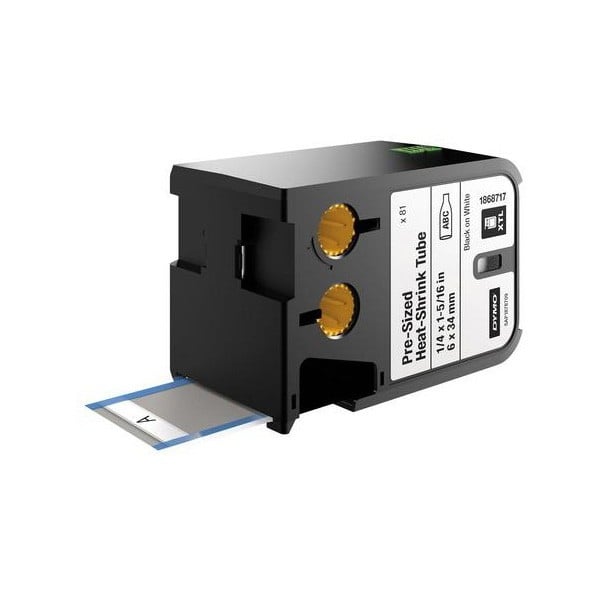 Dymo Heat Shrink Tubes Pre-Sized Black on White 6 X 34mm Dymo Heat Shrink Tubes Pre-Sized Black on White 6 X 34mm