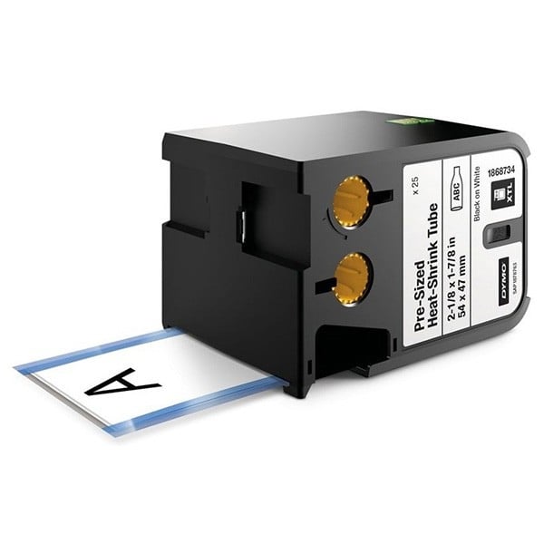 Dymo Heat Shrink Tubes Pre-Sized Black on White 54 X 47mm Dymo Heat Shrink Tubes Pre-Sized Black on White 54 X 47mm
