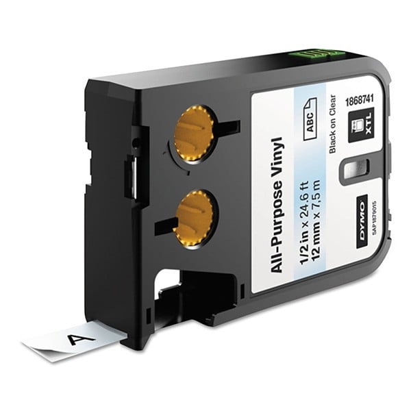 Dymo Vinyl Tape, All Purpose Black on Clear, 12MM X 7M Dymo Vinyl Tape, All Purpose Black on Clear, 12MM X 7M