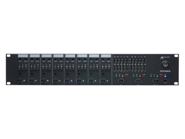 Australian Monitor MX883 8 Channel Stereo Mixer with 8 XLR, 8 RCA Inputs, EQ Australian Monitor MX883 8 Channel Stereo Mixer with 8 XLR, 8 RCA Inputs, EQ