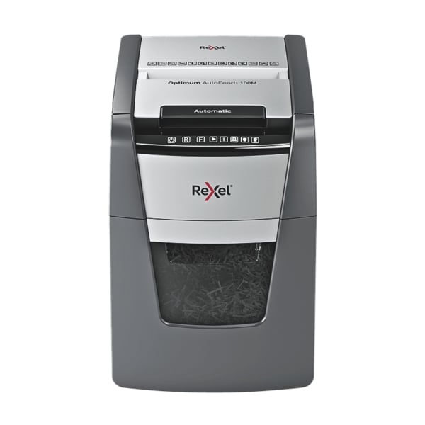 Rexel Optimum Auto+100M 100 Sheet 80 gsm P-5 Jam-Free Auto Reverse Function Micro Cut Shredder Rexel Optimum Auto+100M 100 Sheet 80 gsm P-5 Jam-Free Auto Reverse Function Micro Cut Shredder