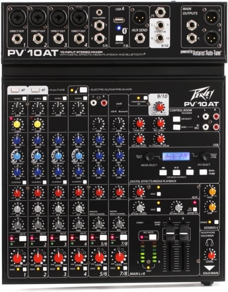 Peavey PV-10AT Auto-Tune Compact 10 Channel Mixer With Bluetooth And Antares Peavey PV-10AT Auto-Tune Compact 10 Channel Mixer With Bluetooth And Antares