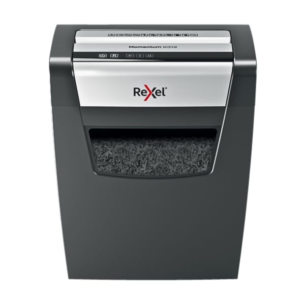 Rexel Momentum X312 12 Sheet 80 gsm P-3 Jam-Free Auto Reverse Function Cross Cut Shredder Rexel Momentum X312 12 Sheet 80 gsm P-3 Jam-Free Auto Reverse Function Cross Cut Shredder