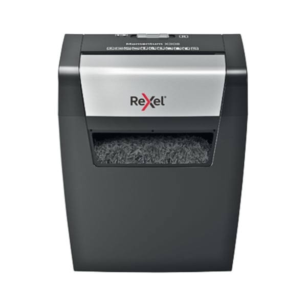 Rexel Momentum X308 8 Sheet 80 gsm P-3 Jam-Free Auto Reverse Function Cross Cut Shredder Rexel Momentum X308 8 Sheet 80 gsm P-3 Jam-Free Auto Reverse Function Cross Cut Shredder