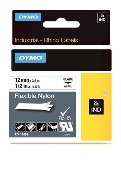 Dymo S0718100 - 12mm Yellow Flexible Nylon Rhino Tape Dymo S0718100 - 12mm Yellow Flexible Nylon Rhino Tape