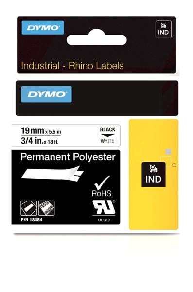 Dymo S0718220 19mm White Permanent Polyester Rhino Tape Dymo S0718220 19mm White Permanent Polyester Rhino Tape