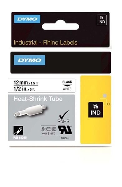 Dymo Rhino S0718300 12mm White Heat Shrink Tubing Dymo Rhino S0718300 12mm White Heat Shrink Tubing