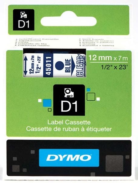 Dymo S0720510 D1 Tape 12mm Blue on Clear Dymo S0720510 D1 Tape 12mm Blue on Clear