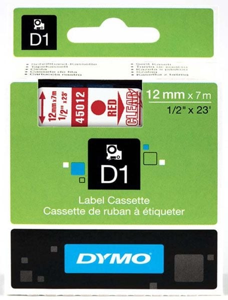 Dymo S0720520 D1 Tape 12mm Red on Clear Dymo S0720520 D1 Tape 12mm Red on Clear