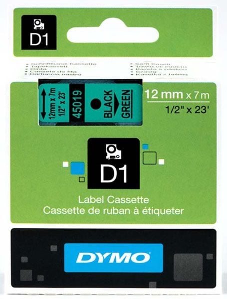 Dymo S0720590 D1 Tape 12mm Black on Green Dymo S0720590 D1 Tape 12mm Black on Green