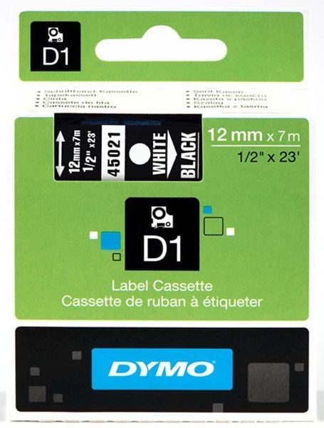 Dymo S0720610 D1 Tape 12mm White on Black Dymo S0720610 D1 Tape 12mm White on Black