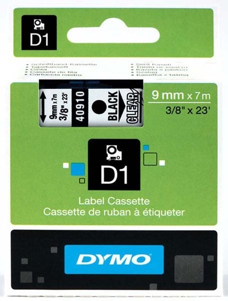 Dymo S0720670 D1 Tape 9mm Black on Clear Dymo S0720670 D1 Tape 9mm Black on Clear