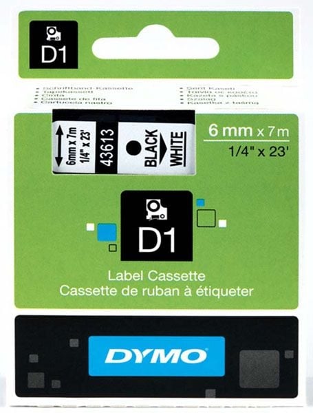 Dymo S0720780 D1 Tape 6mm Black on White Dymo S0720780 D1 Tape 6mm Black on White