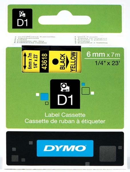 Dymo S0720790 D1 Tape 6mm Black on Yellow Dymo S0720790 D1 Tape 6mm Black on Yellow