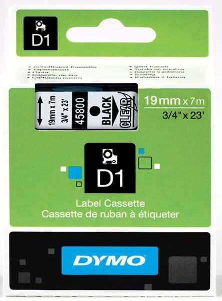Dymo S0720820 D1 Tape 19mm Black on Clear Dymo S0720820 D1 Tape 19mm Black on Clear