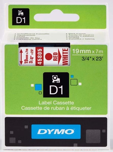 Dymo S0720850 D1 Tape 19mm Red on White Dymo S0720850 D1 Tape 19mm Red on White