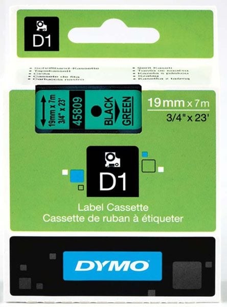 Dymo S0720890 D1 Tape 19mm Black on Green Dymo S0720890 D1 Tape 19mm Black on Green