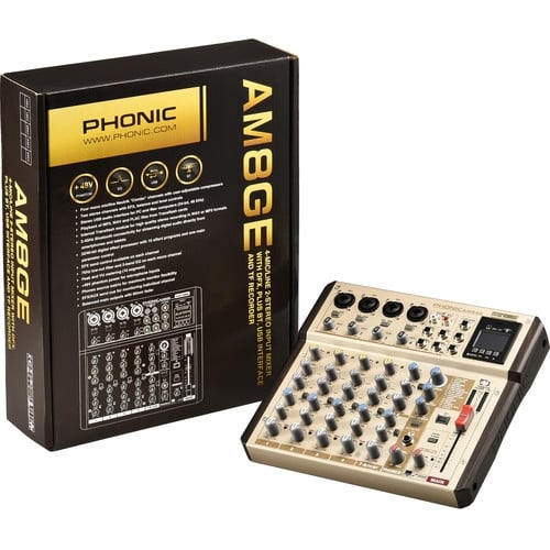 Phonic AM8GE Bluetooth TF Recorder & USB Interface AM Gold Edition Compact Mixer