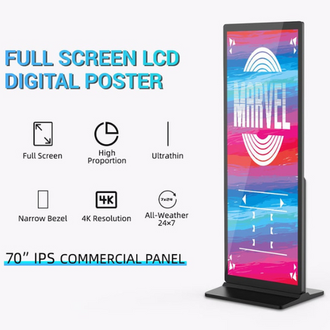 Marvel MWE Indoor Floor Stand Full Screen Digital Signage Display – 70" Commercial LCD Poster