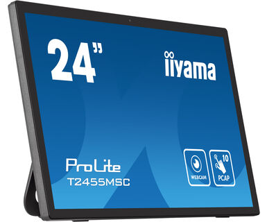 Iiyama 24” multi-touch monitor with edge-to-edge glass, anti fingerprint coating , integrated webcam and a flexible stand
