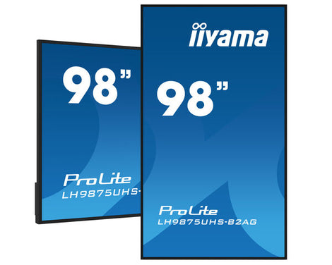 98" 4K UHD Professional Digital Signage display featuring Android OS, iiSignage² and OPS PC slot – ProLite LH9875UHS-B2AG