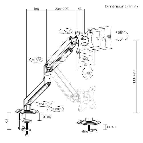 VSYS Single Monitor Economical Spring-Assisted Monitor Arm