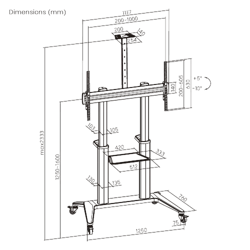 VSYS Ultra-Modern Large Screen Aluminum TV Cart