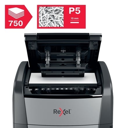 Rexel Optimum Auto+750M 750 Sheet 80 gsm P-5 Jam-Free Auto Reverse Function Micro Cut Shredder