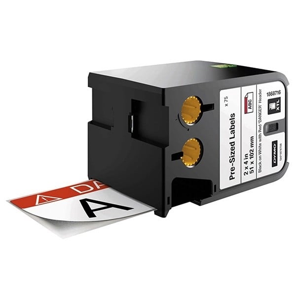 Dymo Label Wrap, Vinyl Black on White Danger Header 51 X 102mm