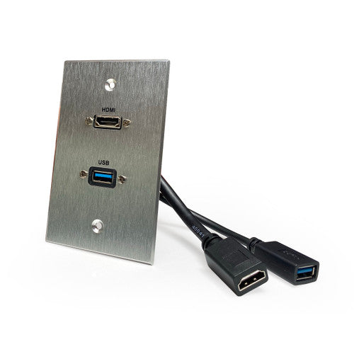 eZon HDMI and USB 3.0 Panel-Mount Pass-Through Plate - Silver