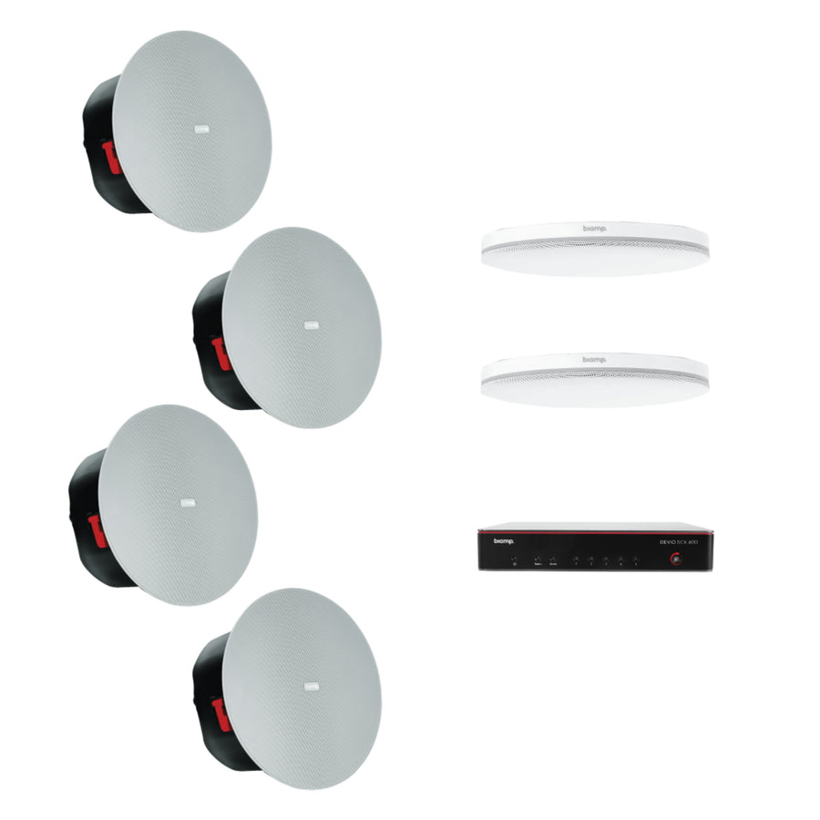 Biamp MRB-L-SCX400-C ceiling meeting room bundle with Devio SCX 400 hub and Parlé ceiling microphones