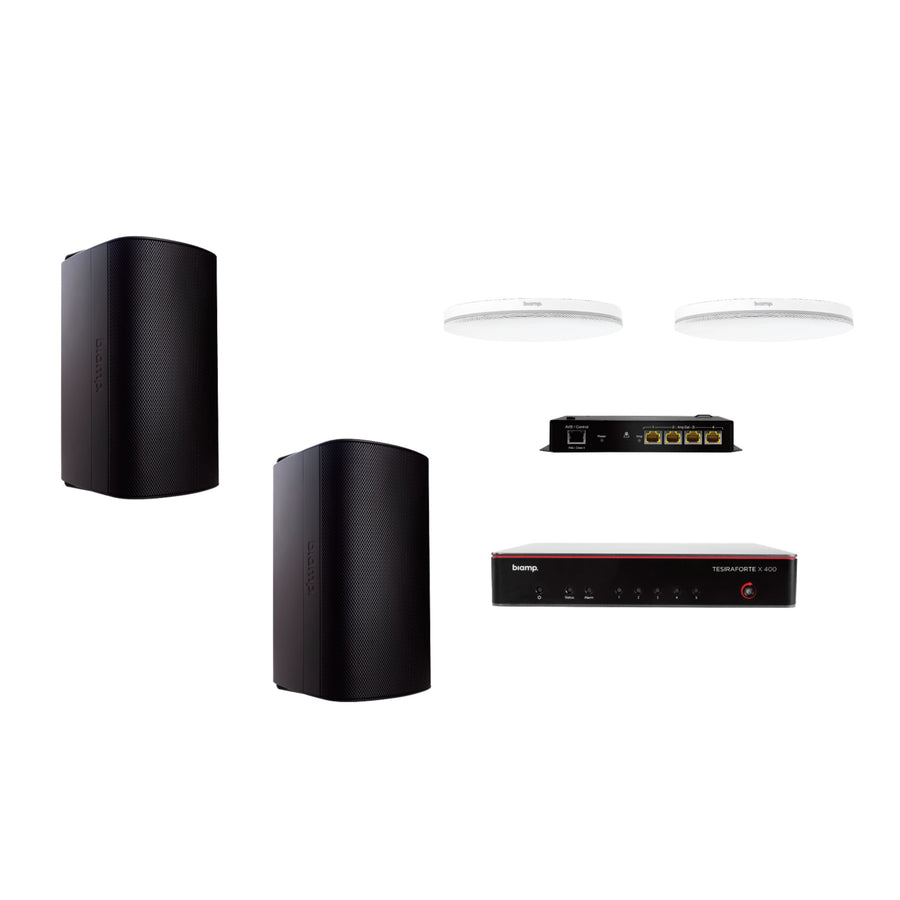 Biamp MRB-L-X400-C-EXS8 large meeting room bundle with Desono EXS8 surface-mount loudspeakers