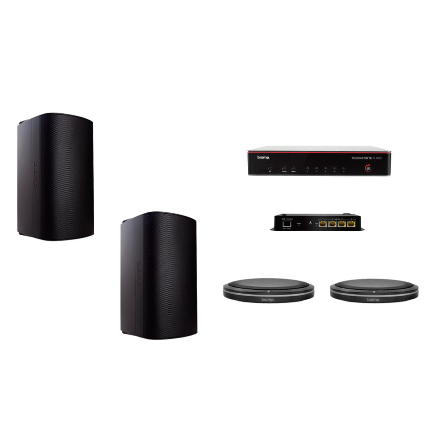 Biamp MRB-L-X400-T-EXS8 video conferencing room bundle with TesiraFORTÉ X 400 processor and Desono EXS8 speakers