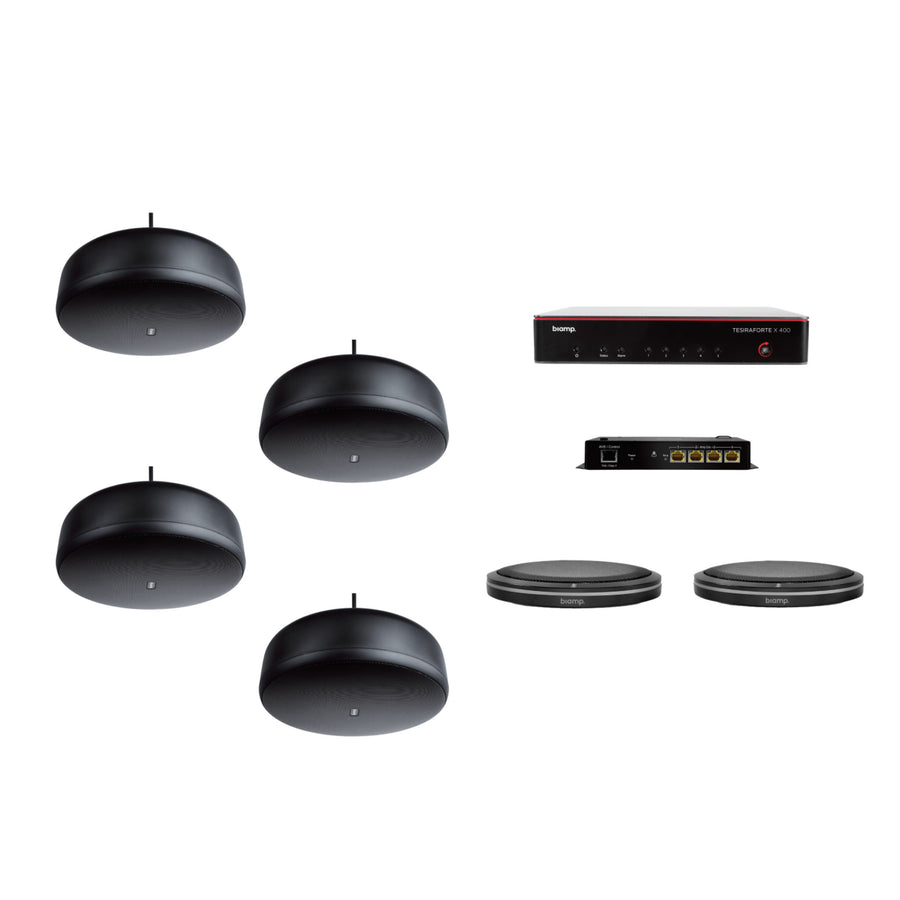Biamp MRB-L-X400-T-P6SM video conferencing room bundle with TesiraFORTÉ X 400 processor and P6-SM speakers