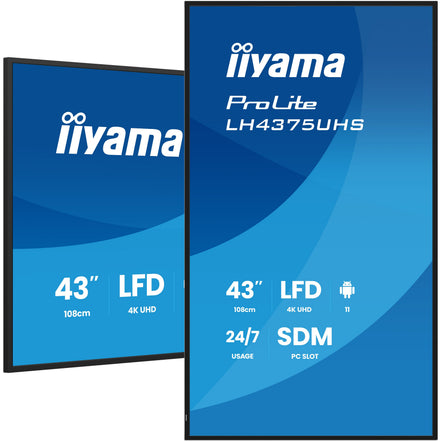 IIYAMA 43" 4K UHD Professional Digital Signage 24/7 display featuring Android OS, FailOver and Intel® SDM slot – ProLite LH4375UHS-B2AG