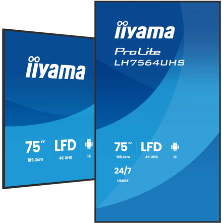 IIYAMA 75" 4K UHD Most powerful professional digital signage display with advanced control and connectivity options – ProLite LH7564UHS-B1AG