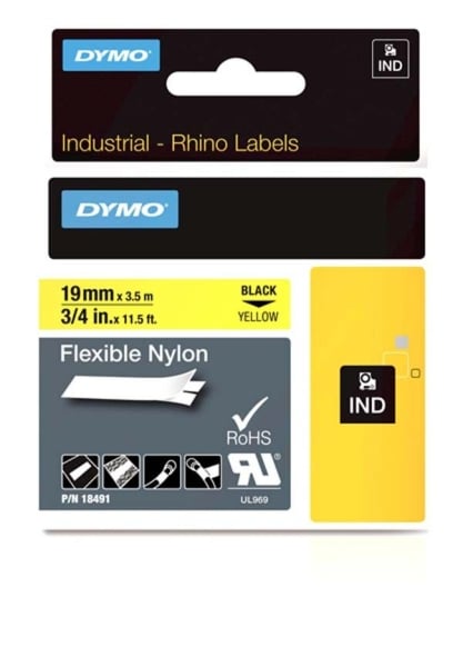 Dymo S0718090 - 19mm Yellow Flexible Nylon Rhino Tape