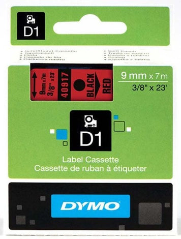 Dymo S0720720 D1 Tape 9mm Black on Red