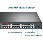 TP-Link 24-Port 10-100Mbps + 2 Port Gigabit Unmanaged POE+ Switch
