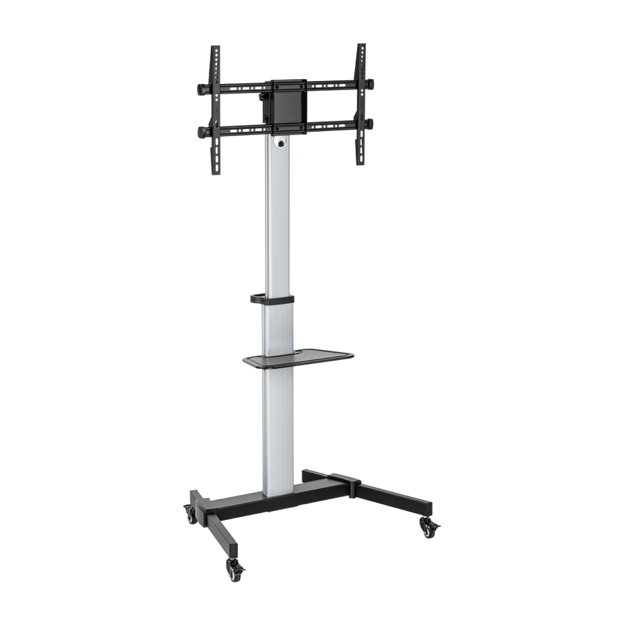 VSYS VFS44-46TW mobile aluminium TV cart in silver and black, front view