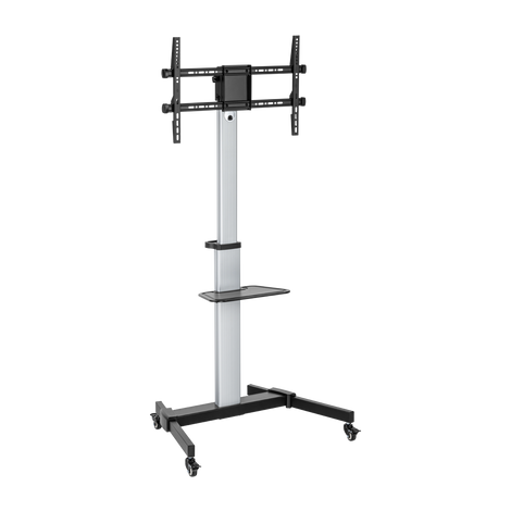 VSYS VFS44-46TW mobile aluminium TV cart in silver and black, front view