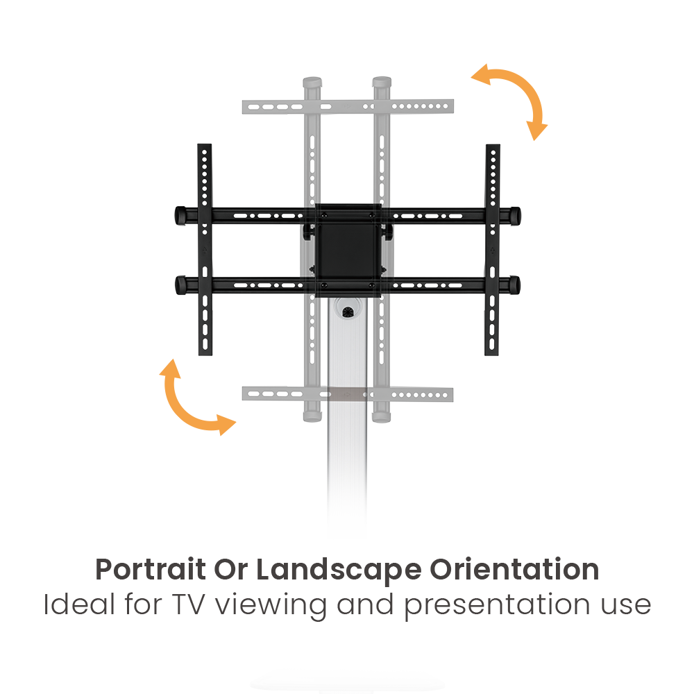 VSYS VFS44-46TW mobile aluminium TV cart in silver and black, front view