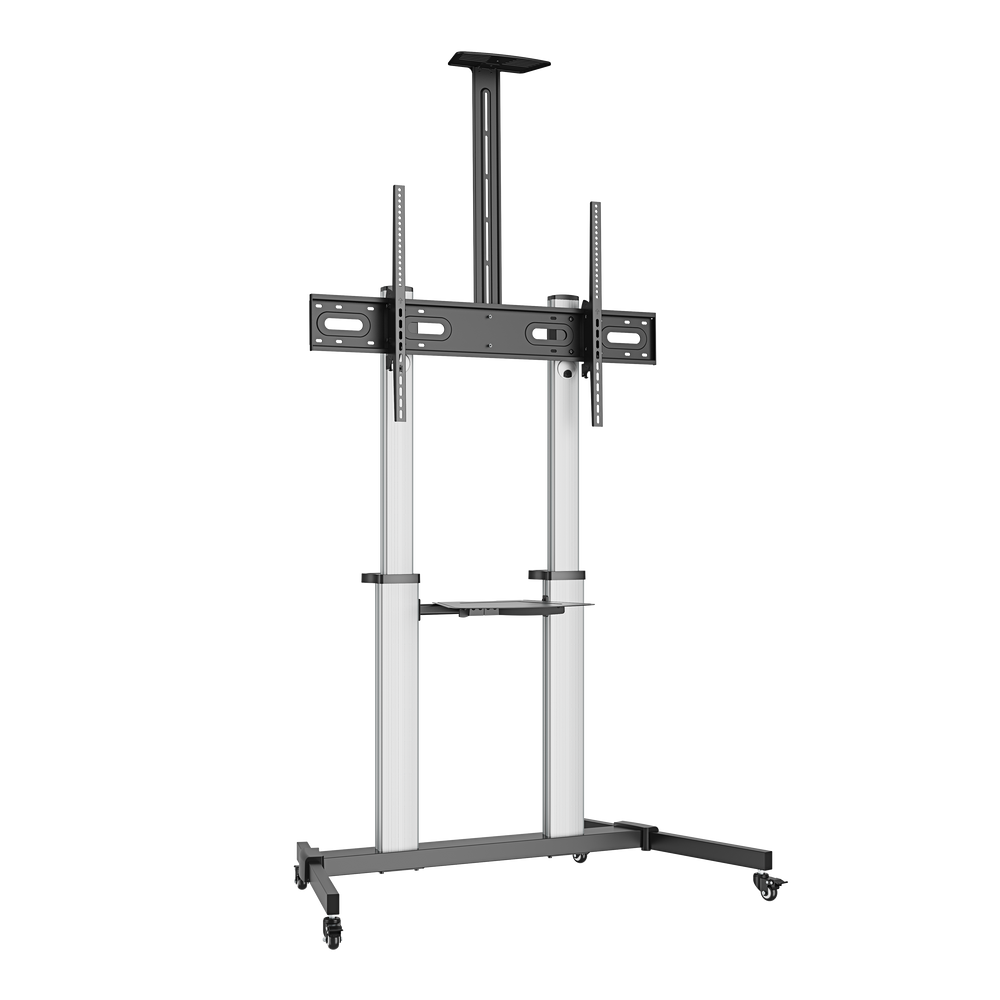 VSYS VFS44-610TW large-format aluminium TV cart, angled view