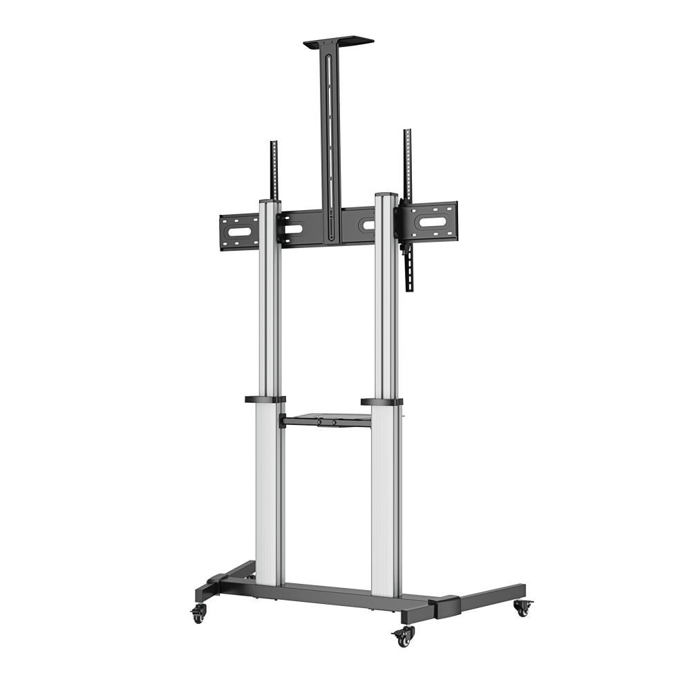 VSYS VFS44-610TW large-format aluminium TV cart, angled view
