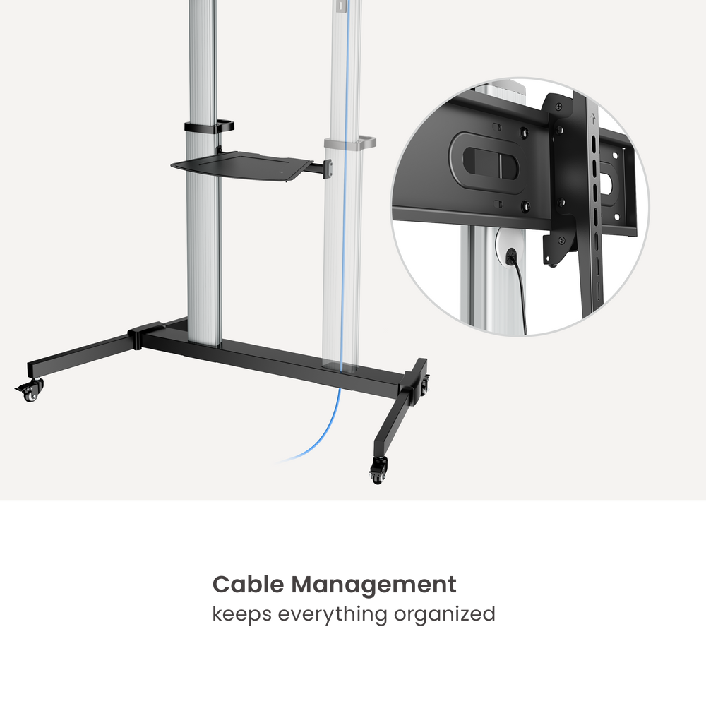 VSYS VFS44-610TW large-format aluminium TV cart, angled view