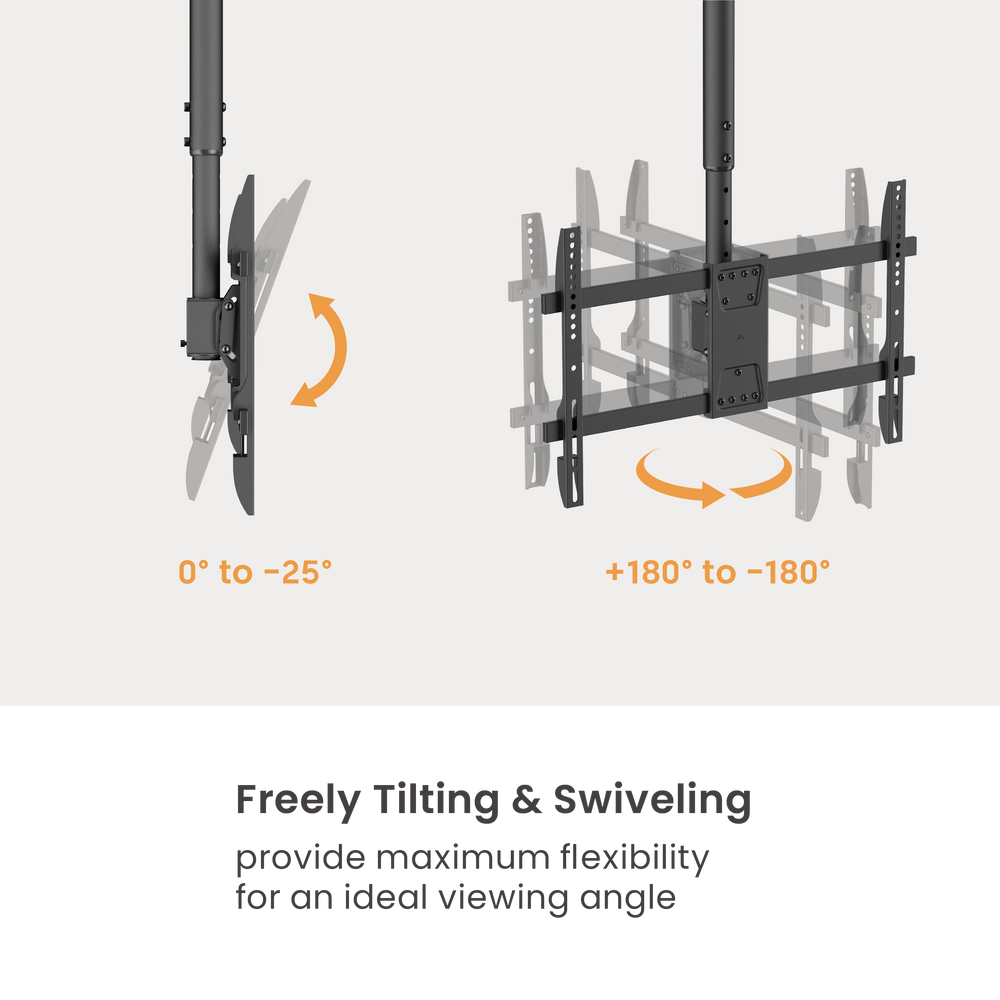 VSYS VCM-CE1546L adjustable ceiling TV mount, front view