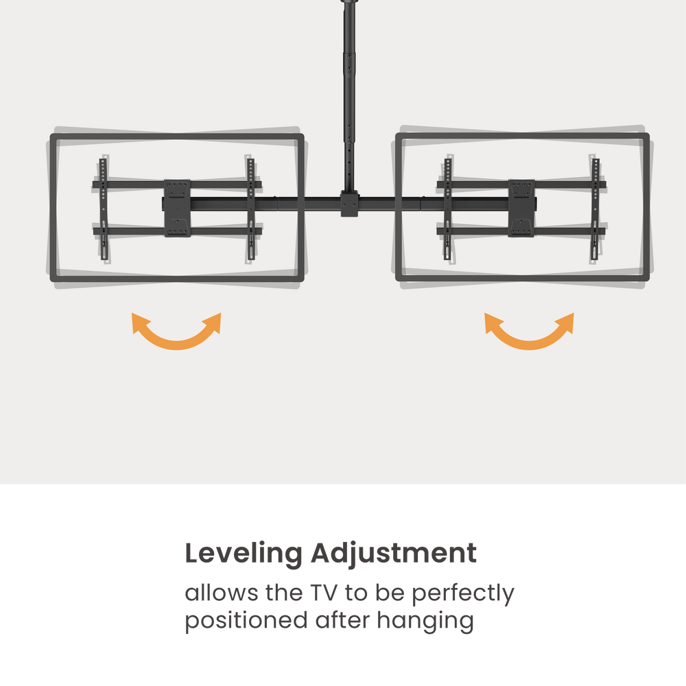 VSYS VCM-CE1546SL side-by-side dual-screen ceiling mount, front view